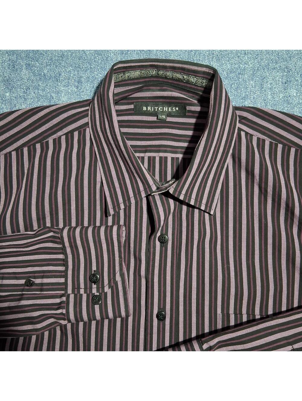 Britches Men's Large Cotton/Poly Blend Mauve/Purple/Black Multicolor Dress Shirt